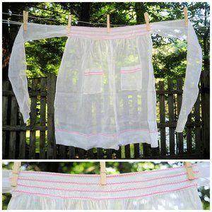 VTG White Illusion Hostess Apron w/ Pink Ric Rack